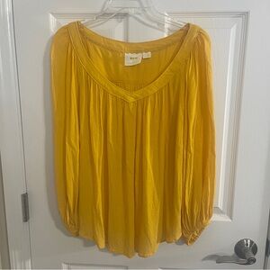 Anthropologie Maeve Mustard Yellow Boswell V-Neck Blouse Casual Flowy Size 12